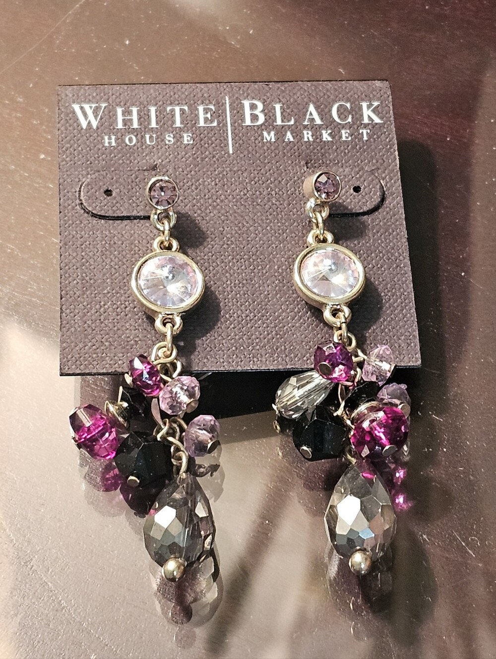 White House Black Market Pink and Purple Crystal Dangle Earrings